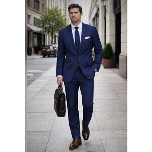 Ralph Lauren Slim Fit Blue Wool Suit 48R Jacket & Pants Natural Stretch